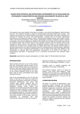 Source Rock Potential and Depositional Environment of Oil Shale Based On