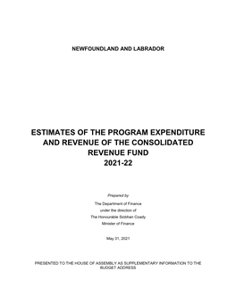 Estimates of the Program Expenditure and Revenue of the Consolidated Revenue Fund 2021-22