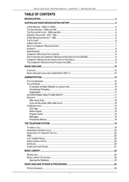 Broadcasting Table of Contents Broadcasting