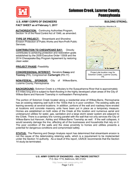 Solomon Creek, Luzerne County, Pennsylvania Solomon Creek, FACT SHEET As of February 1, 2017 Luzerne County, PA