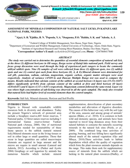 Assessment of Minerals Composition of Natural Salt Licks, in Kainji Lake National Park, Nigeria