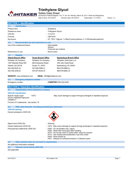 Triethylene Glycol Safety Data Sheet According to Federal Register / Vol