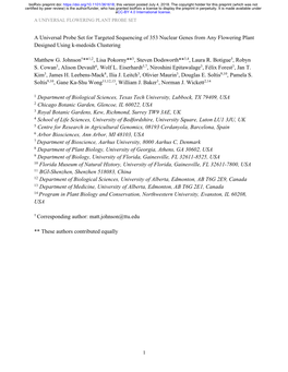 A Universal Probe Set for Targeted Sequencing of 353 Nuclear Genes from Any Flowering Plant Designed Using K-Medoids Clustering