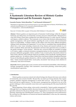 A Systematic Literature Review of Historic Garden Management and Its Economic Aspects