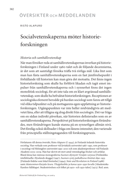 Socialvetenskaperna Möter Historie Forskningen