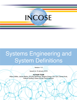 Systems Engineering and System Definitions