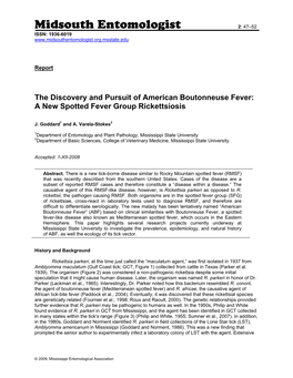 The Discovery and Pursuit of American Boutonneuse Fever: a New Spotted Fever Group Rickettsiosis