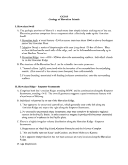 GG103 Geology of Hawaiian Islands I. Hawaiian Swell