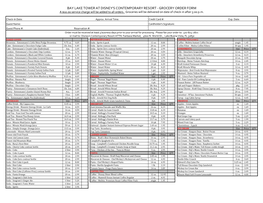 BAY LAKE TOWER at DISNEY's CONTEMPORARY RESORT - GROCERY ORDER FORM a $10.00 Service Charge Will Be Added to All Orders