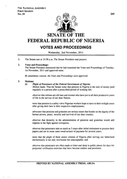 Senate of the Federal Republic of Nigeria Votes and Proceedings