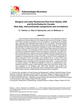 Neogene and Early Pleistocene Flora from Alaska, USA and Arctic/Subarctic Canada: New Data, Intercontinental Comparisons and Correlations