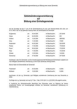 Gebietsänderungsvereinbarung Zur Bildung Einer Neuen Gemeinde