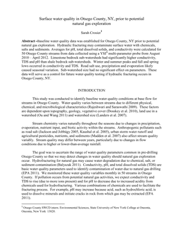Surface Water Quality in Otsego County, NY, Prior to Potential Natural Gas Exploration