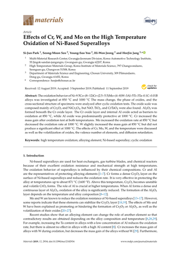 Effects of Cr, W, and Mo on the High Temperature Oxidation of Ni-Based