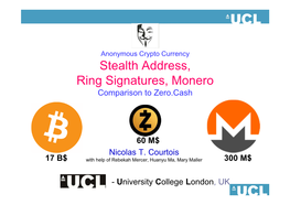 Stealth Address, Ring Signatures, Monero Comparison to Zero.Cash