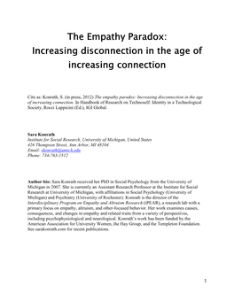 The Empathy Paradox: Increasing Disconnection in the Age of Increasing Connection