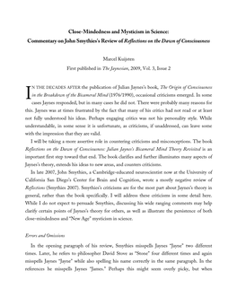 Close-Mindedness and Mysticism in Science: Commentary on John Smythies’S Review of Reflections on the Dawn of Consciousness