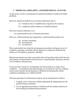 V. MODELING, SIMILARITY, and DIMENSIONAL ANALYSIS to This