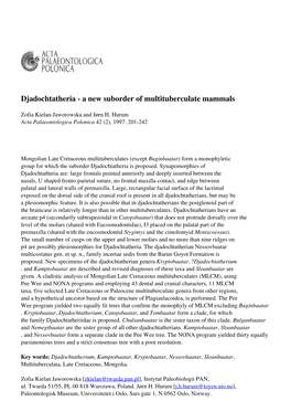 A New Suborder of Multituberculate Mammals