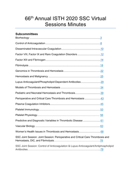 66Th Annual ISTH 2020 SSC Virtual Sessions Minutes