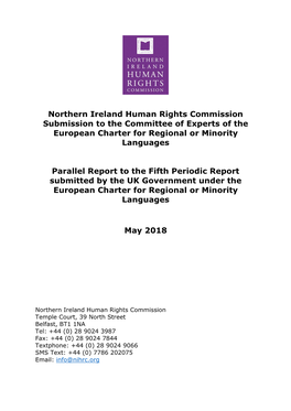 Northern Ireland Human Rights Commission Submission to the Committee of Experts of the European Charter for Regional Or Minority Languages