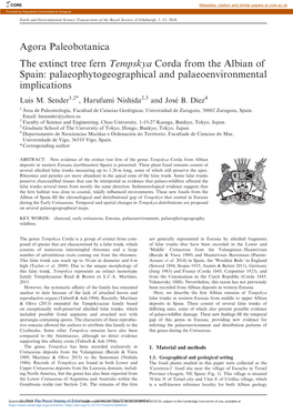 Agora Paleobotanica the Extinct Tree Fern Tempskya Corda from the Albian of Spain: Palaeophytogeographical and Palaeoenvironmental Implications Luis M