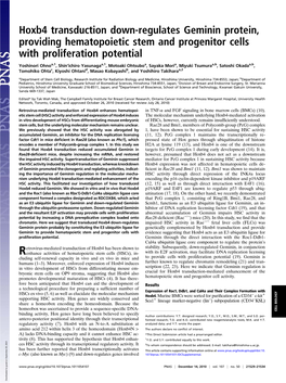 Hoxb4 Transduction Down-Regulates Geminin Protein, Providing Hematopoietic Stem and Progenitor Cells with Proliferation Potential