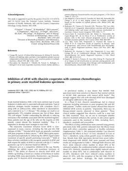 Inhibition of Eif4e with Ribavirin Cooperates with Common Chemotherapies in Primary Acute Myeloid Leukemia Specimens