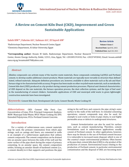 Saleh HM, Et Al. a Review on Cement Kiln Dust (CKD), Improvement and Green Sustainable Copyright© Saleh HM, Et Al