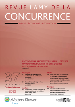 Revue Lamy De La Concurrence Droit - Économie - Régulation