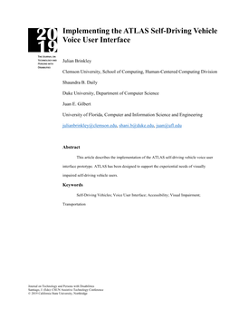 Implementing the ATLAS Self-Driving Vehicle Voice User Interface