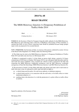 2014 No. 68 ROAD TRAFFIC the M606 Motorway