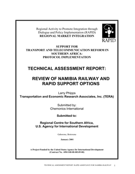 Review of Namibia Railway and Rapid Support Options