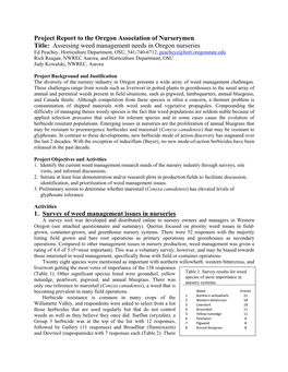 Assessing Weed Management Needs in Oregon Nurseries 1. Survey Of