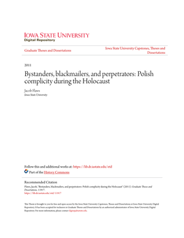 Polish Complicity During the Holocaust Jacob Flaws Iowa State University