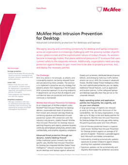 Mcafee Host Intrusion Prevention for Desktop Advanced Vulnerability Protection for Desktops and Laptops