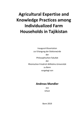 Agricultural Expertise and Knowledge Practices Among Individualized Farm Households in Tajikistan