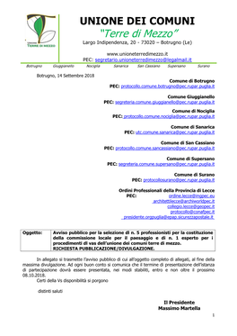 “Terre Di Mezzo” Largo Indipendenza, 20 - 73020 – Botrugno (Le)