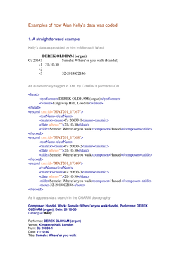Examples of How Alan Kelly's Data Was Coded