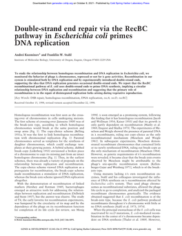 Double-Strand End Repair Via the Recbc Pathway in Escherichia Coli Primes DNA Replication