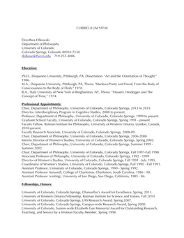 Dorothea Olkowski Department of Philosophy University of Colorado Colorado Springs, Colorado 80933-7150 Dolkowsk@Uccs.Edu 719-255-4086