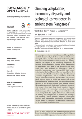 Kangaroos’ Research Cite This Article: Den Boer W, Campione NE, Wendy Den Boer1,2, Nicola´S E