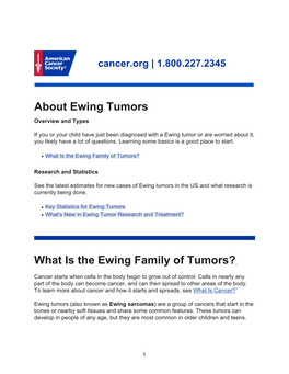 About Ewing Tumors What Is the Ewing Family of Tumors?