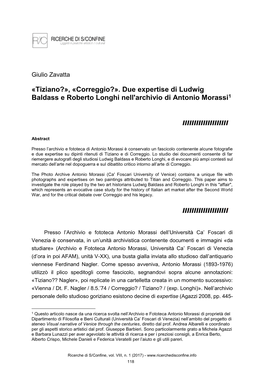 Correggio?». Due Expertise Di Ludwig Baldass E Roberto Longhi Nell'archivio Di Antonio Morassi1