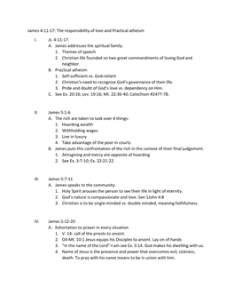 James 4:11-17: the Responsibility of Love and Practical Atheism I. Js