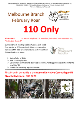 Melbourne Branch February Roar 110 Only