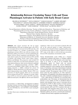 Relationship Between Circulating Tumor Cells and Tissue