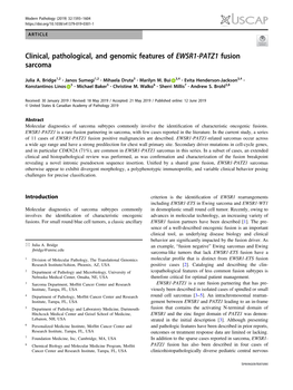 Clinical, Pathological, and Genomic Features of EWSR1-PATZ1 Fusion Sarcoma