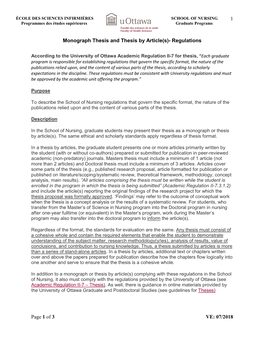 Monograph Thesis and Thesis by Article(S)- Regulations