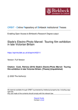 Slade's Electro-Photo Marvel: Touring Film Exhibition in Late Victorian Britain